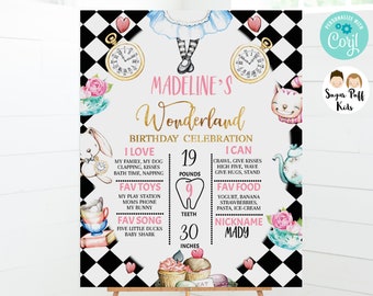 Instant Download Black Diamond Alice In Wonderland Milestone Poster,Editable Printable Alice in Wonderland Milestone Board, cheshire cat,BAW