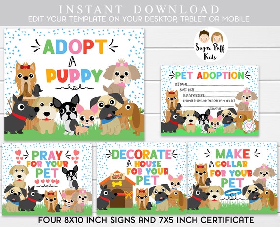 Instant Download Adopt A Puppy Sign And Certificate And Station Package Instant Download Adopt A Puppy Sign And Certificate And Station Package