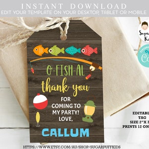 Fishing themed birthday tag, EDITABLE Ofishal Birthday Tag, Instant Download Fishing Themed Tags, Printable Fishing Favor Tags, Fishing