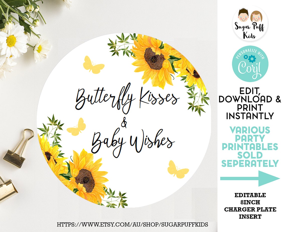 Sunflower Butterfly Kisses Baby Shower Backdrop File Etsy