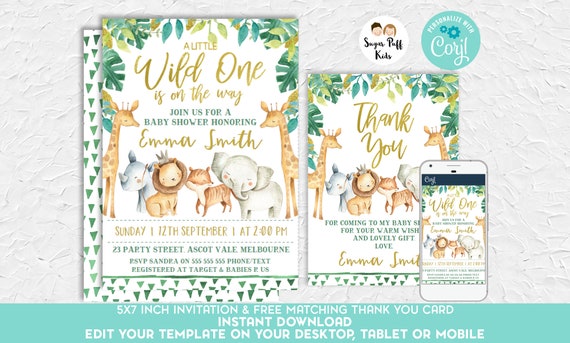 baby shower invitations jungle safari animals