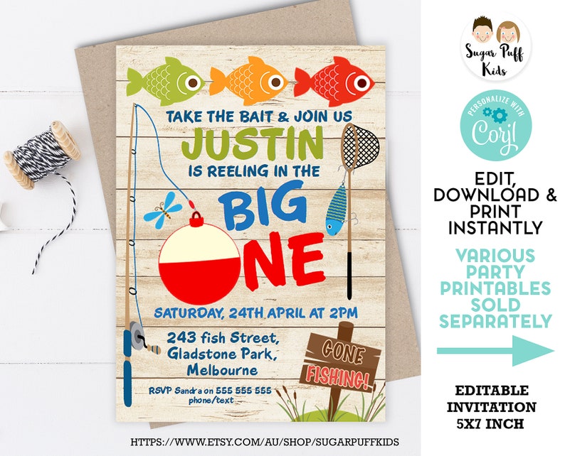 Fishing Big One Birthday Invitation Fishing 1st Birthday - Etsy