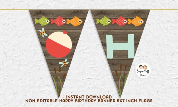 Instant download ofishal happy birthday banner, Fishing themed happy ...