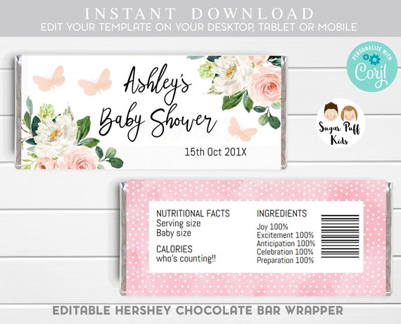 Butterfly Kisses Baby Shower Candy Wrapper PRINTABLE, Baby Shower Candy Bar Wrapper, Butterfly kisses baby shower chocolate wrapper, B14 Il_570xn
