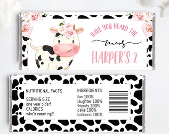 Printable Cow Chocolate Bar Wrappers, Girls Cow Candy Bar Wrapper,Editable Have you heard the moos cow candy wrapper, Cow Hershey Wrapper,C1