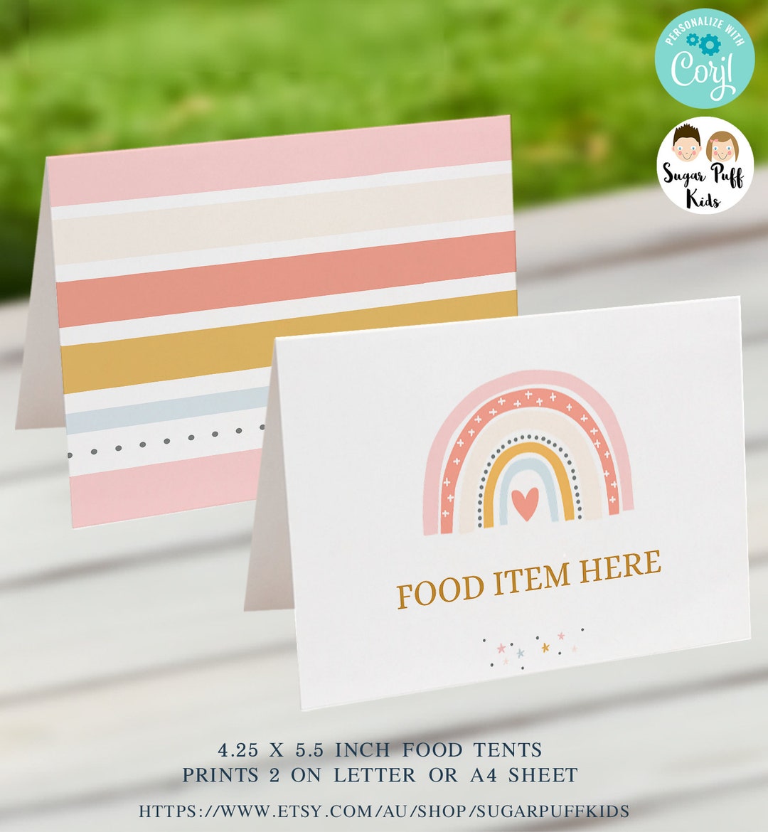 Editable Pink Rainbow Food Tent, Printable Rainbow Food Tent, Pink ...