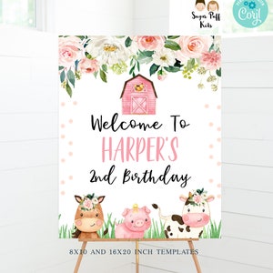 Printable Pink Farmyard Party Sign, Instant Download Floral Farm Table Top Sign, Pink Barn Farm Party Decor, Printable Barnyard Party Sign image 8