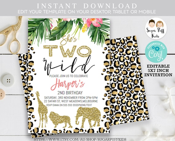 Safari two wild invitation, Instant download Girls Two Wild Invitation, Safari Two Wild Invite Girl, Two Wild Birthday Party Invitations, S1 Il_570xn