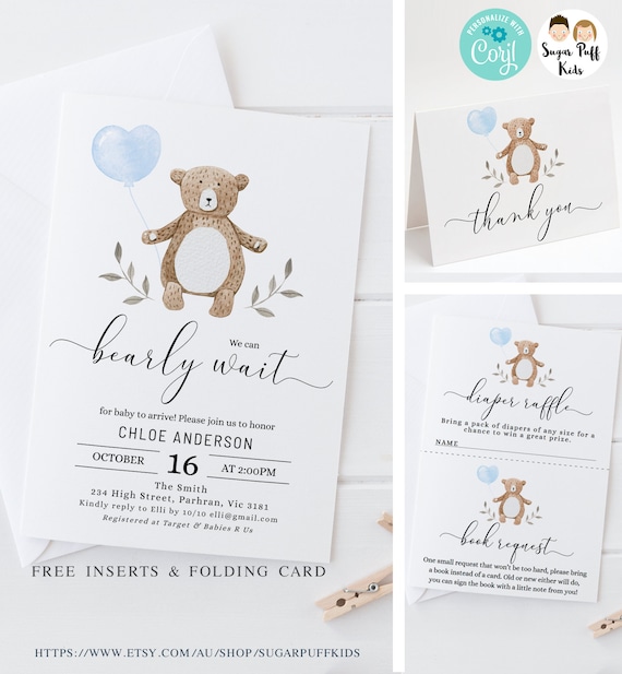 Printable Bearly Wait Baby Shower Invitation, Bearly Wait Folding Card