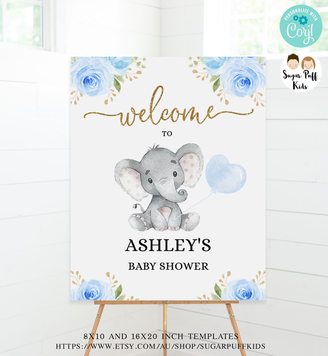 Printable Little Peanut Baby Shower Welcome Sign, Editable Blue Floral ...