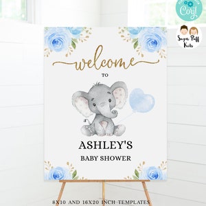 Printable Little Peanut Baby Shower Welcome Sign, Editable Blue Floral ...