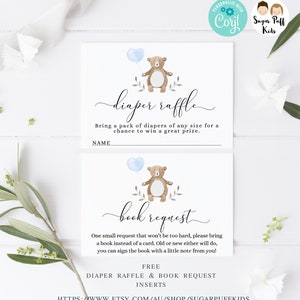 Printable Bearly Wait Baby Shower Invitation, Bearly Wait Folding Card, Teddy Bear Baby Shower Inserts, Diaper Raffle, Book Request, Corjl image 5