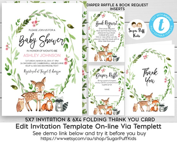 Girls Woodland Baby Shower Invitation Woodland Baby Shower Invite Girls Woodland Baby Shower Invitation Woodland Baby Shower Invite