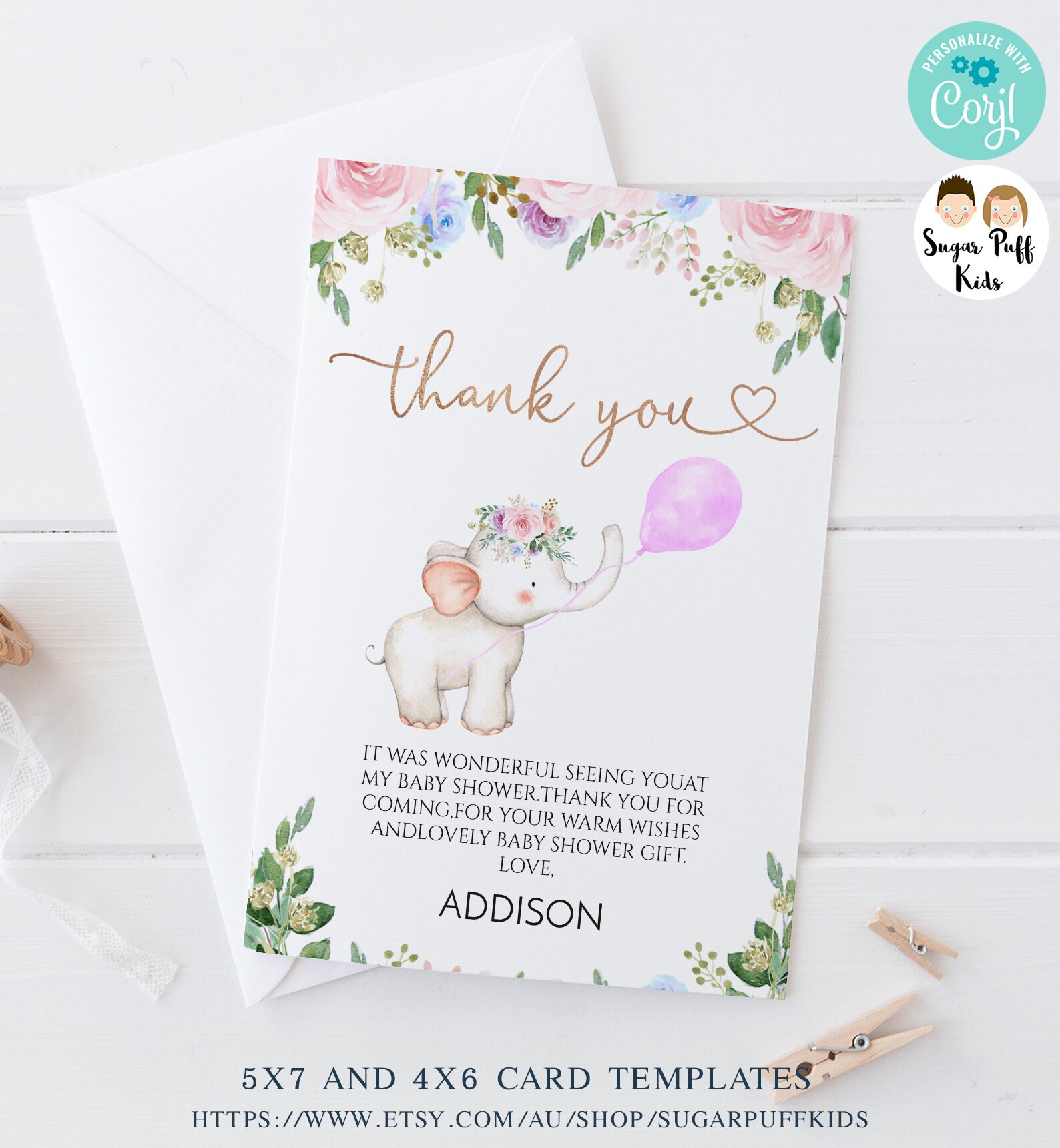 Printable Girls Elephant Pink Balloon Baby Shower Welcome - Etsy