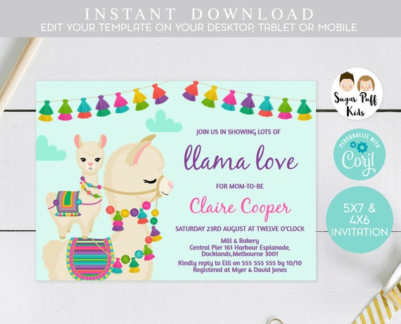 llama themed baby shower invitations