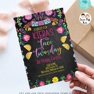 Mädchen bearbeitbare Taco Twosday 2. Geburtstagseinladung, druckbare Fiesta Taco Twosday Birthday Invite, Instant Tafel Taco Twosday Invite