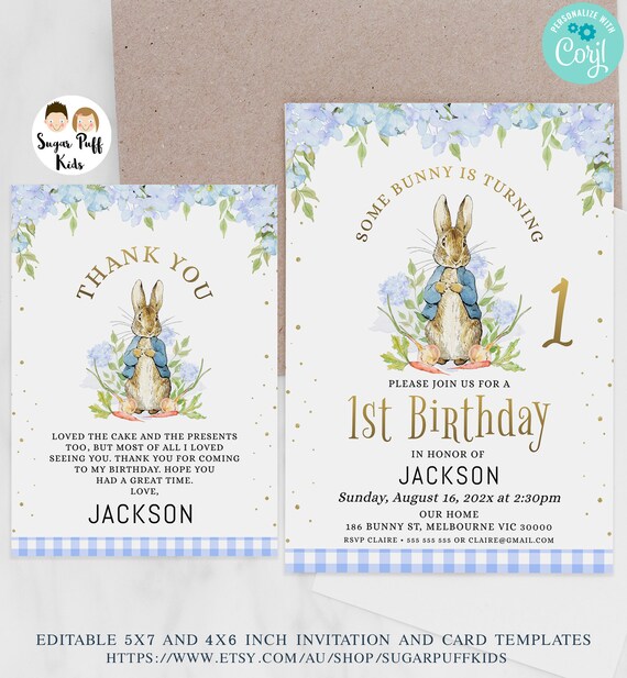 Printable Peter Rabbit Editable Age Birthday Invitations, Instant Download Bue Foral Hydrangea Bunny Birthday Invite, Boys Some Bunny Invite Il_570xn