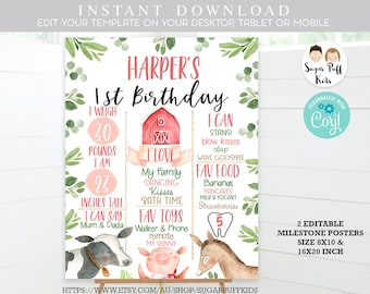 Farm animals milestone poster, Barnyard 1st Birthday Milestone Poster, Farm milestone board, Farm Milestone Poster, Barnyard Milestone board