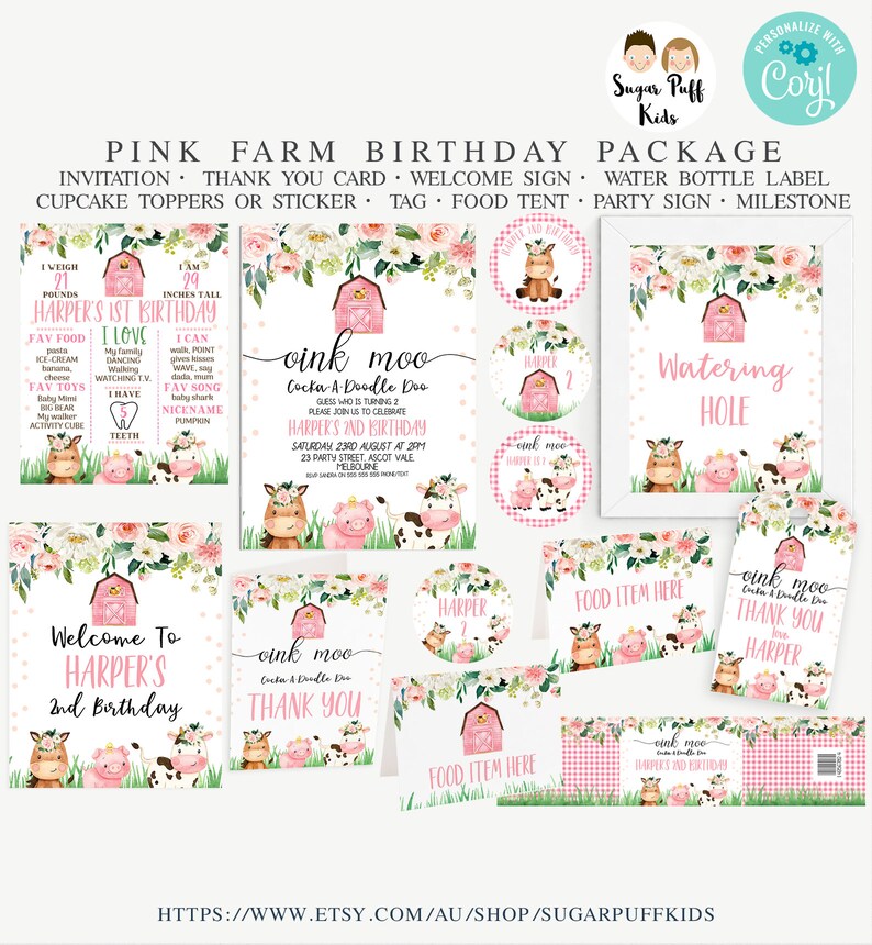 Printable Pink Farmyard Party Sign, Instant Download Floral Farm Table Top Sign, Pink Barn Farm Party Decor, Printable Barnyard Party Sign image 5