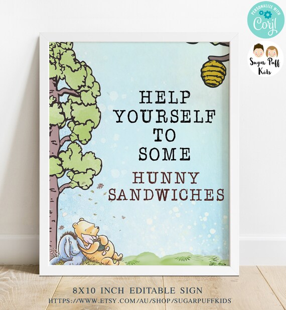 Printable Winnie the Pooh Party Sign, Instant Download Classic Pooh Bear Birthday Sign, Printable Pooh Bear Party Decor, Hunny Sandwich Il_570xn