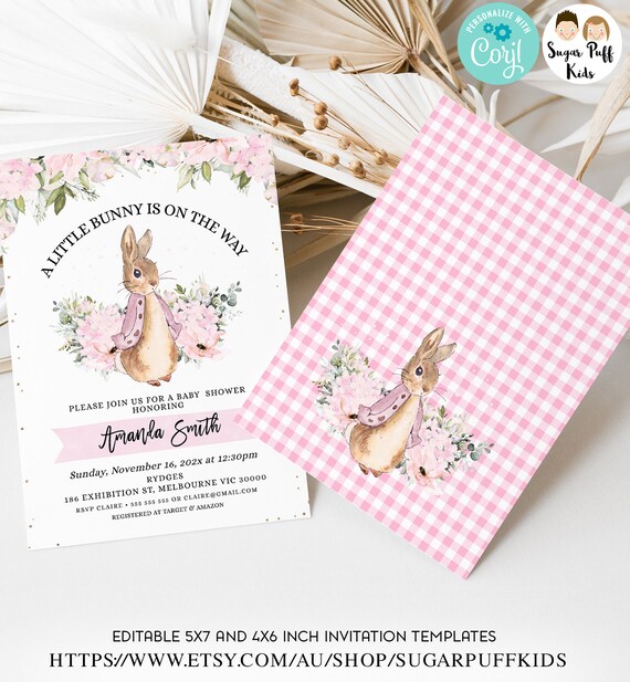 Instant Peter Rabbit Baby Shower invite, Editable Pink Floral Little Bunny Baby Shower Invite, Printable Peter Rabbit Baby Shower invite, Il_570xn