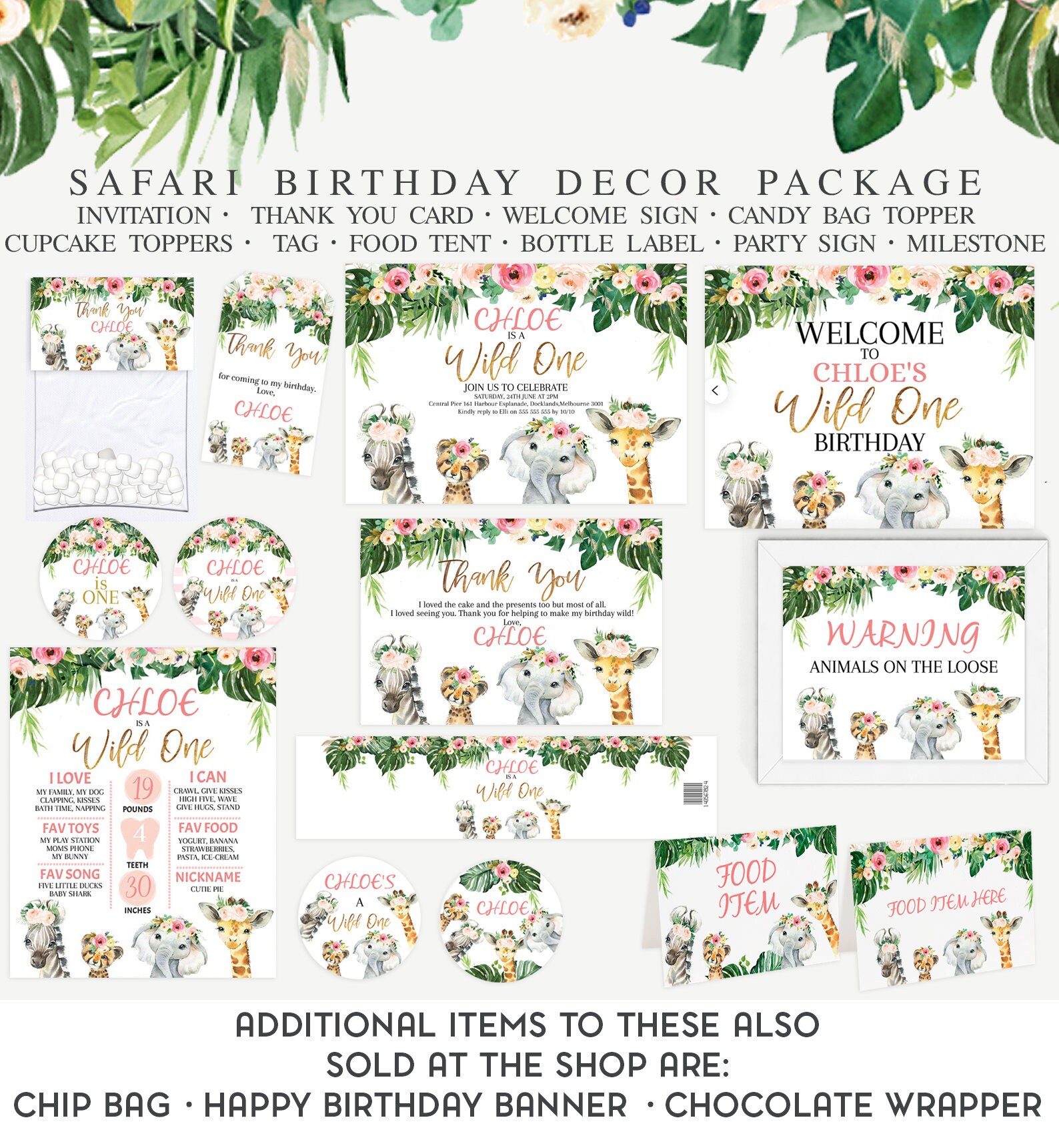 Printable Safari Wild One Birthday Party Printable Package - Etsy