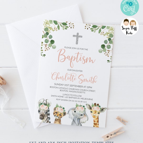 Jungle Themed Baptism Invitation Etsy