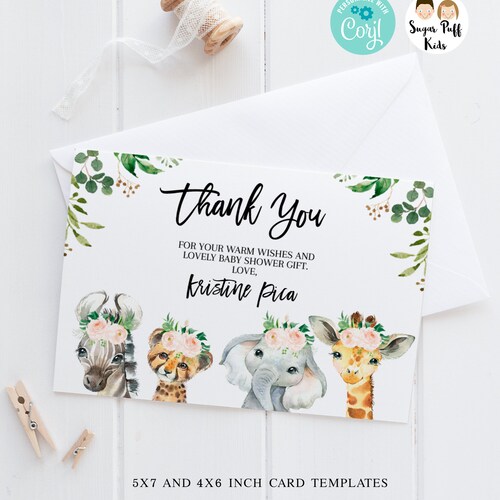 Safari Baby Shower Jungle Baby Baby Shower Thank You Cards Etsy