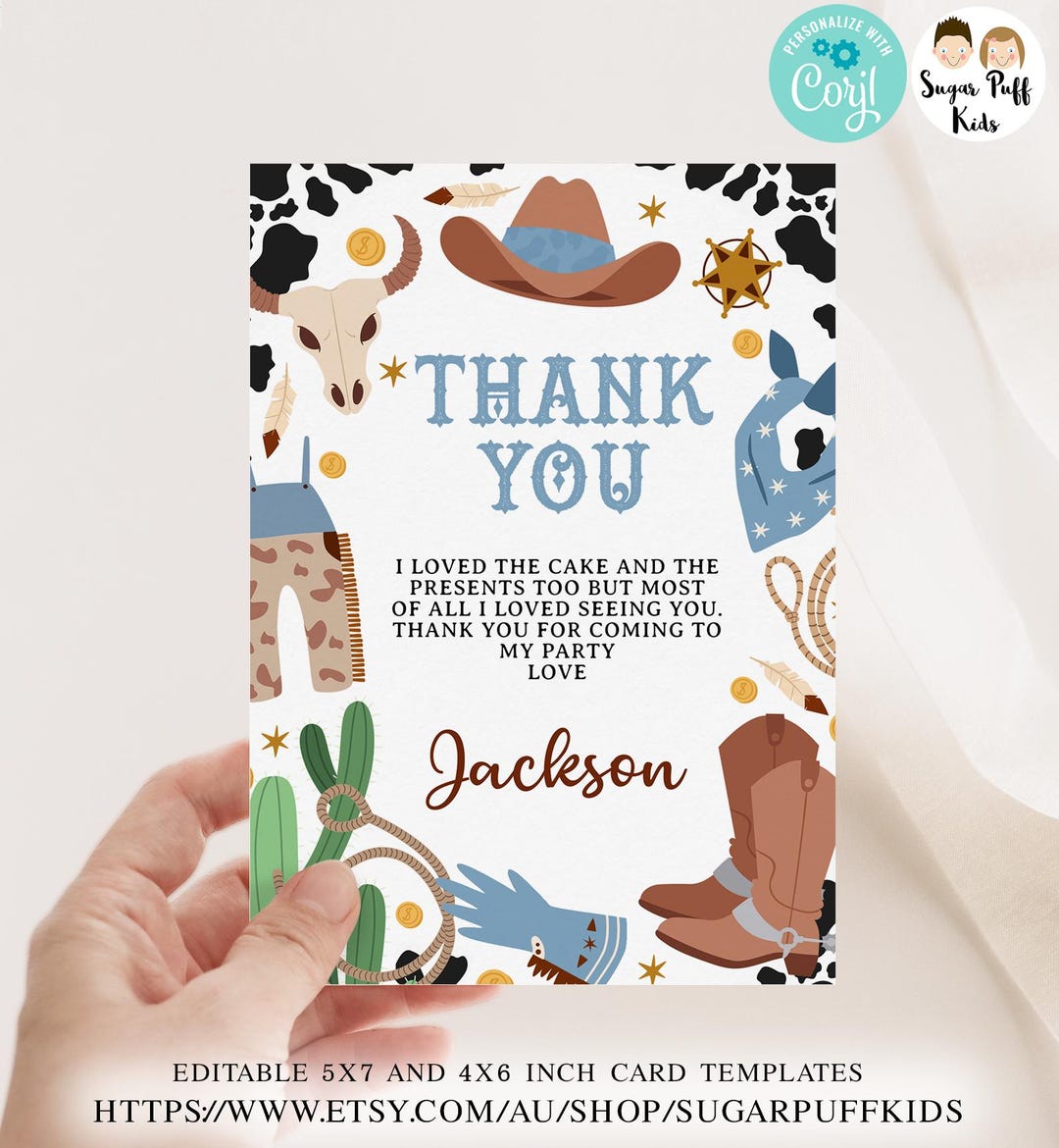 Editable Boys First Rodeo Thank You Card, Printable Western Birthday ...