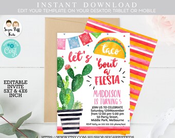 Girls Taco bout a party birthday invitation, Taco birthday invitation, Fiesta Taco birthday invitation, Taco bout a party birthday invite,