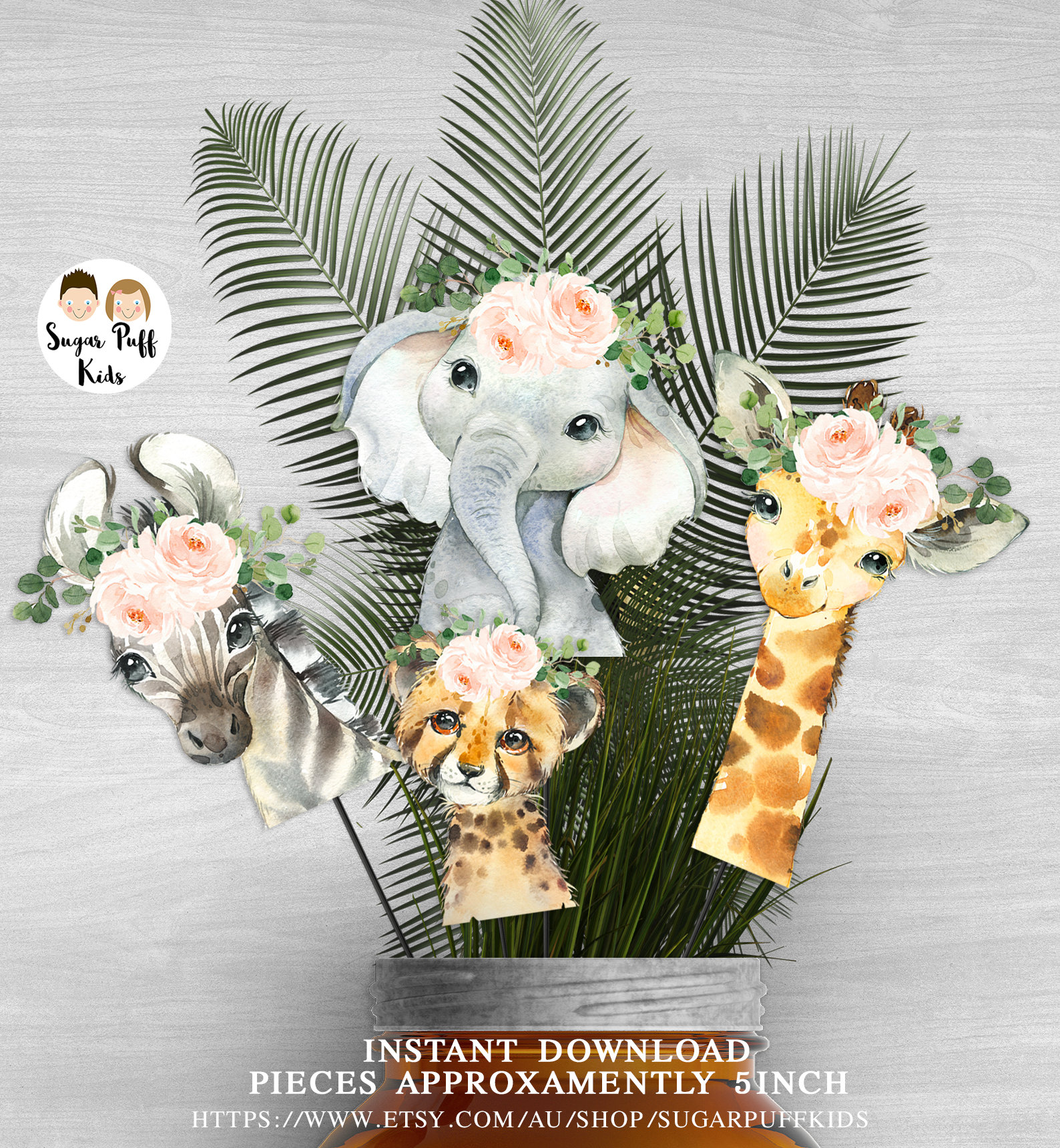 Instant Jungle Animals Centerpieces Set of 4 Safari Animal Etsy