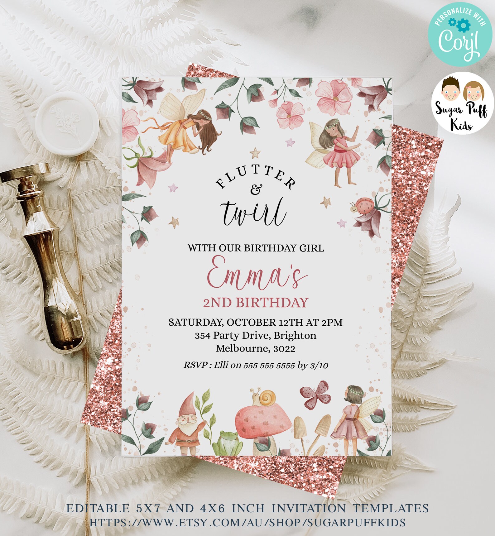 Printable Fairy Birthday Party Invite, Editable Floral Fairies Birthday, Instant Download Fairies Themed Birthday, Faux Gold Glitter, Gnome - Etsy printable-fairy-birthday-party-invite-editable-floral-fairies-birthday-instant-download-fairies-themed-birthday-faux-gold-glitter-gnome-etsy