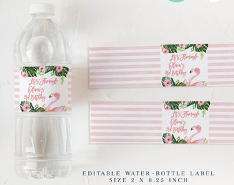 Editable let's flamingle water bottle label, Printable pink flamingo water bottle labels, Printable Flamingo Foliage Water Bottle Wrappers