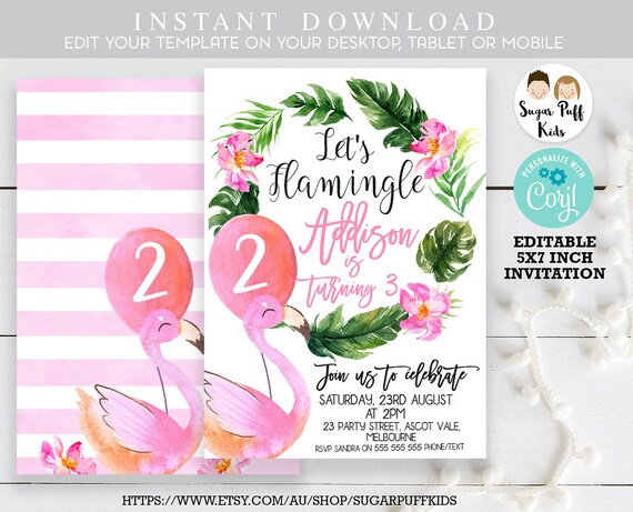 Flamingo Birthday Invitation, Let's Flamingle Birthday Party Invitation, Girls Pink Flamingle Birthday Invitation, Flamingo Birthday Invite Il_570xn