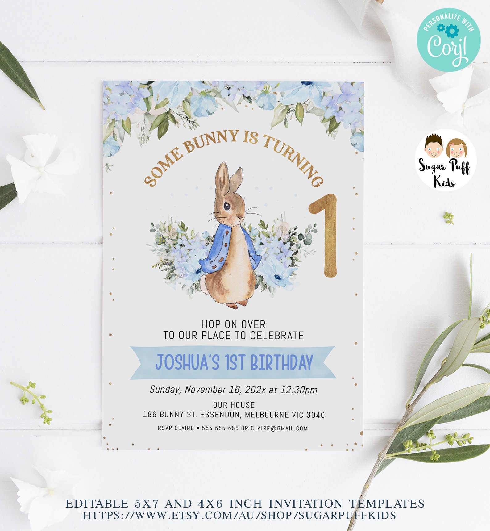 Peter Rabbit Baby Shower Invitations Fill-in with Envelopes, 4 x 6 inc