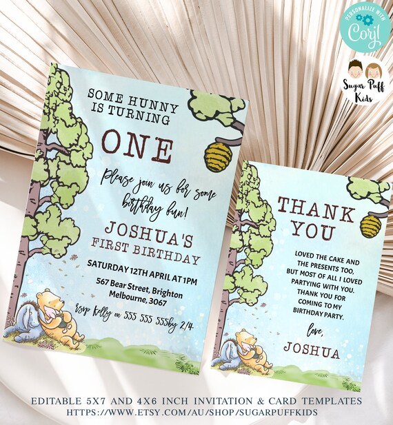 Editable Pooh Bear Birthday Invitation, Printable Some Hunny Birthday Invite, Instant Download Winnie The Pooh Birthday party Invite,Eeyore Il_570xn