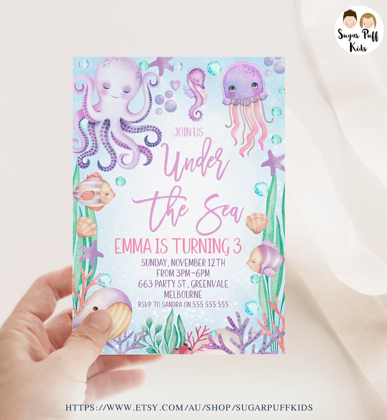Editable Under the Sea Birthday Invite Printable Girls - Etsy