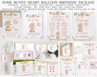 Editable Bunny Birthday Party Printables, Instant Download Floral Rabbit Birthday Party Decorations, Printable Bunny Birthday Party Decor