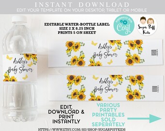 Printable Water Bottle Labels Sunflower Flower Floral Pink - Etsy