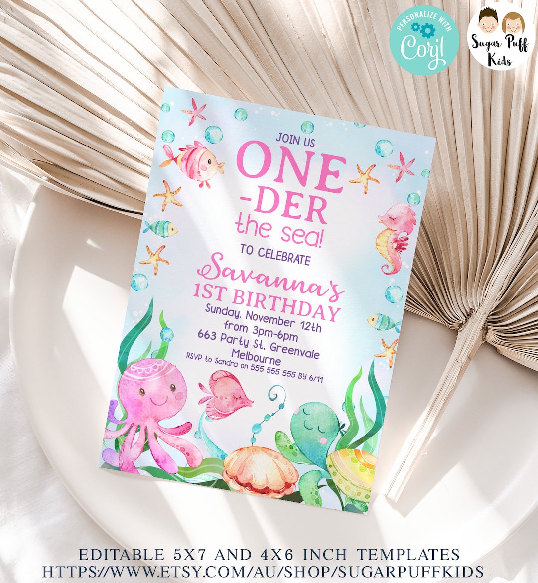 Editable Under the Sea Birthday Invitation, Printable Watercolor Under the Sea Invite, Instant ...