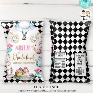 Editable Alice in Onederland Chip Bag Printable, Printable Alice in Onederland Chip Bag ,Instant Black Diamond Alice in Onederland Chip Bag