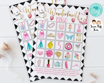 Editable kids girls Alice in wonderland bingo game, Instant Download Printable Alice in Wonderland  Birthday Party Bingo Game, BAW