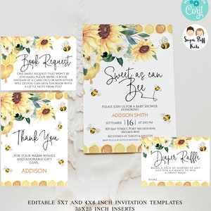 Afdrukbare Sweet als een Bee baby baby shower uitnodiging, bewerkbare Bumble Bee baby shower uitnodiging, Instant zonnebloem Honey Bee set, luier loterij
