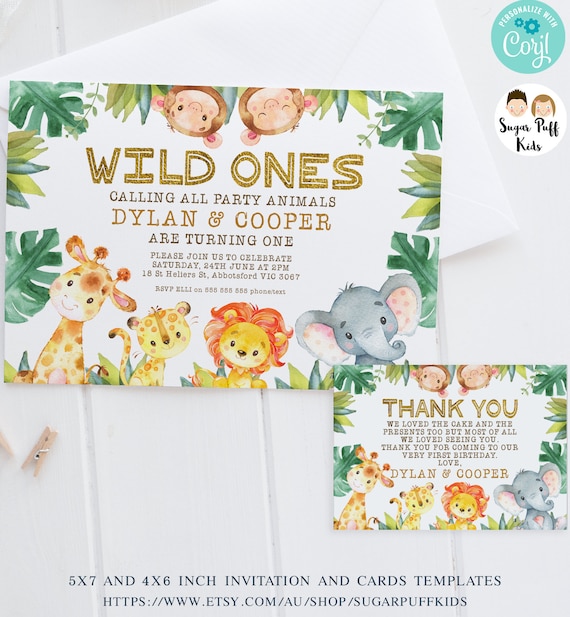 Editable Joint Wild Ones Twins Birthday Invitation,Instant.