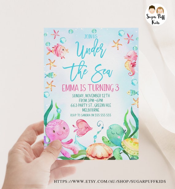 Editable Under the Sea Birthday Invitation, Printable Watercolor Under the  Sea Invite, Instant Download Summer Under Ocean Invite Template 