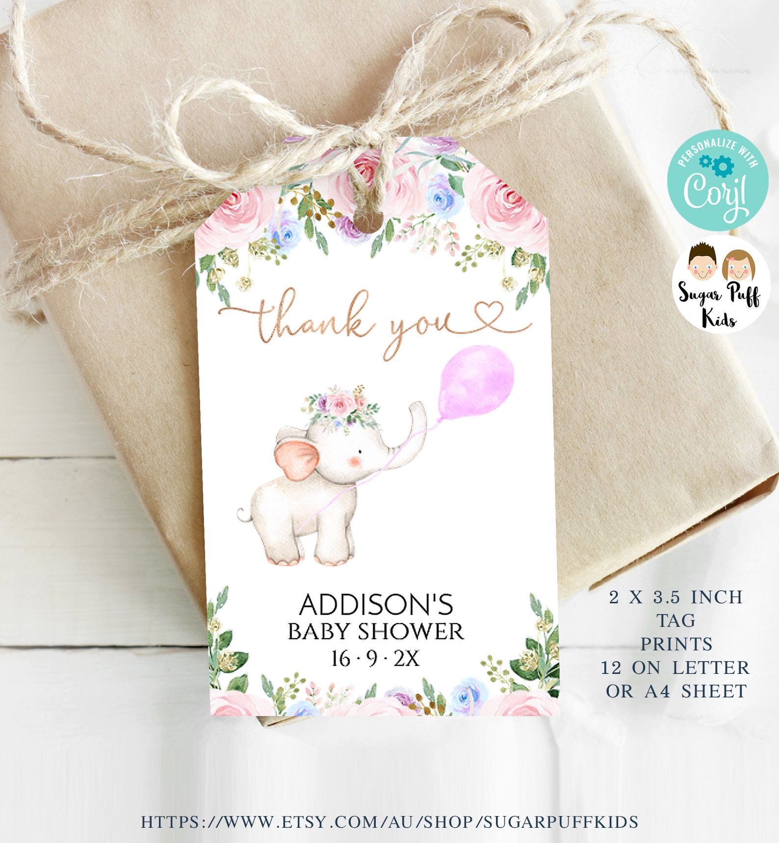 Printable Girls Elephant Pink Balloon Baby Shower Welcome | Etsy