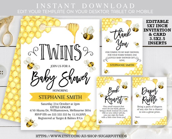 Baby shower Place CARDS or FOOD TENTS editable printable with yellow bee  for boys and girls, instant download - bee01