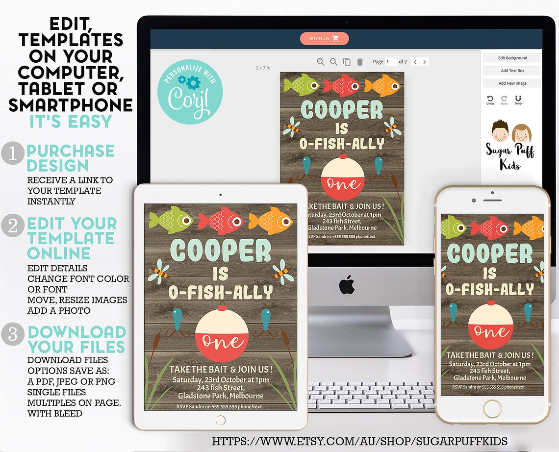 Ofishally One Birthday Party Package Editable Fishing - Etsy