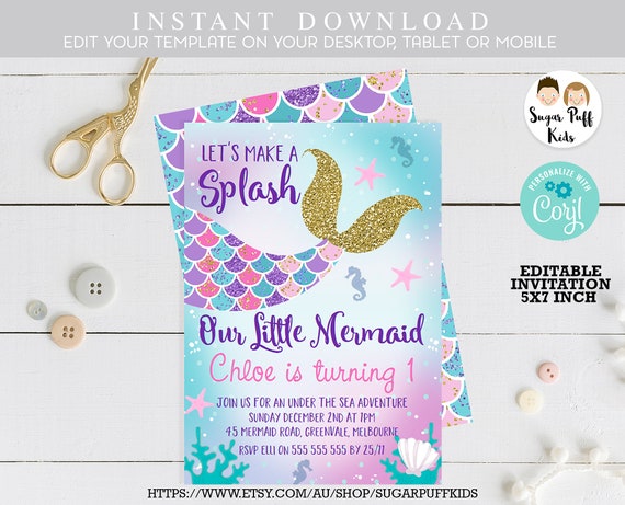 Mermaid Tail Birthday Invitation Mermaid 1st Birthday Etsy Australia