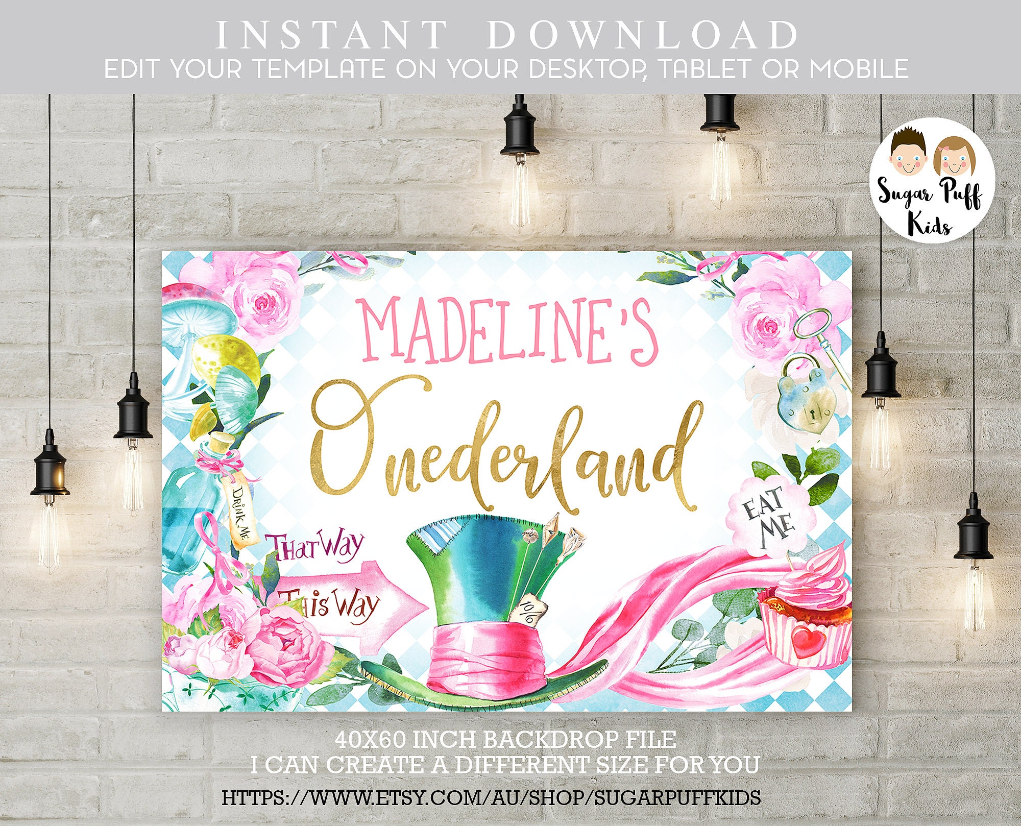 Girls Alice in Onederland Birthday Party Backdrop Girls - Etsy